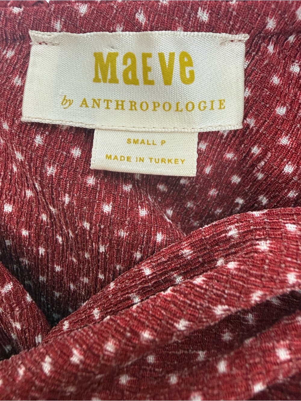 Maeve Anthropologie Rita One Shoulder Ruffle Tie Waist Top Small Wine Dot - Picture 6 of 8